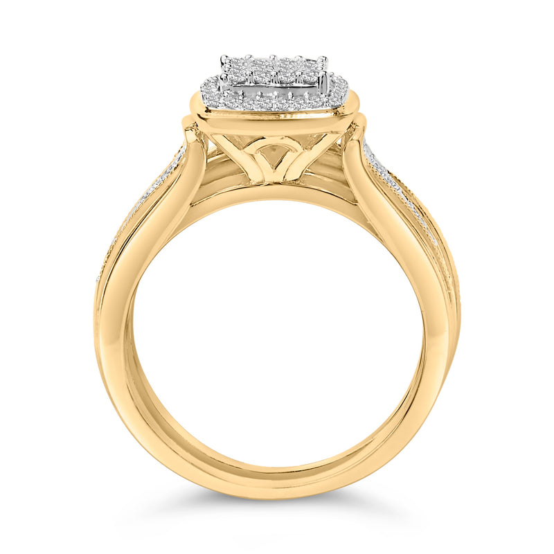 Bids.com 14K Yellow Gold Plated Sterling Silver 1/2 Cttw Diamond Square Cluster Bridal Set Rings White Smoke 7 / YellowWhite.Sterling Silver