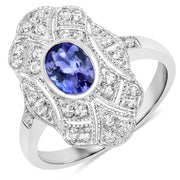 Bids.com 1.17 Carat Genuine Tanzanite and White Topaz .925 Sterling Silver Ring Rings White Smoke size 5.00,size 6.00,size 7.00,size 8.00,size 9.00,size 10.00