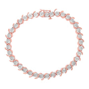 Bids.com 14K Rose Gold Plated .925 Sterling Silver 1/10 Cttw Diamond Round Miracle Plate and "S" Link Tennis Bracelet (I-J Color, I2- I3 Clarity) - 7" Bracelets White Smoke Rose.Sterling Silver / 7,White.Sterling Silver / 7,Yellow.Sterling Silver / 7