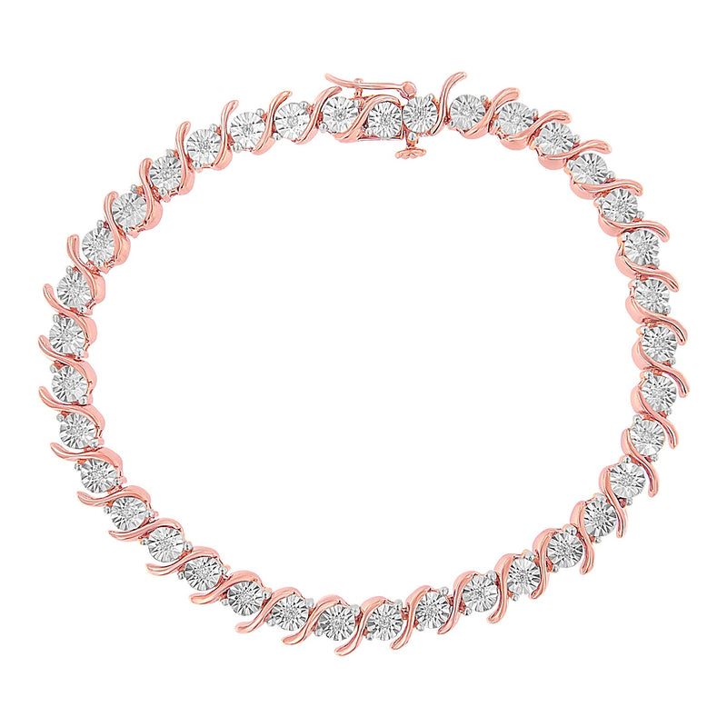 Bids.com 14K Rose Gold Plated .925 Sterling Silver 1/10 Cttw Diamond Round Miracle Plate and "S" Link Tennis Bracelet (I-J Color, I2- I3 Clarity) - 7" Bracelets White Smoke Rose.Sterling Silver / 7,White.Sterling Silver / 7,Yellow.Sterling Silver / 7