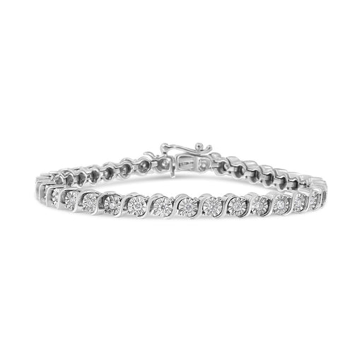 Bids.com 14K White Gold 1.00 Cttw Lab Grown Diamond Round Miracle Plate and "S" Link Tennis Bracelet (F-G Color, VS2-SI1 Clarity) Size 7" Bracelets White Smoke White.Gold / 7