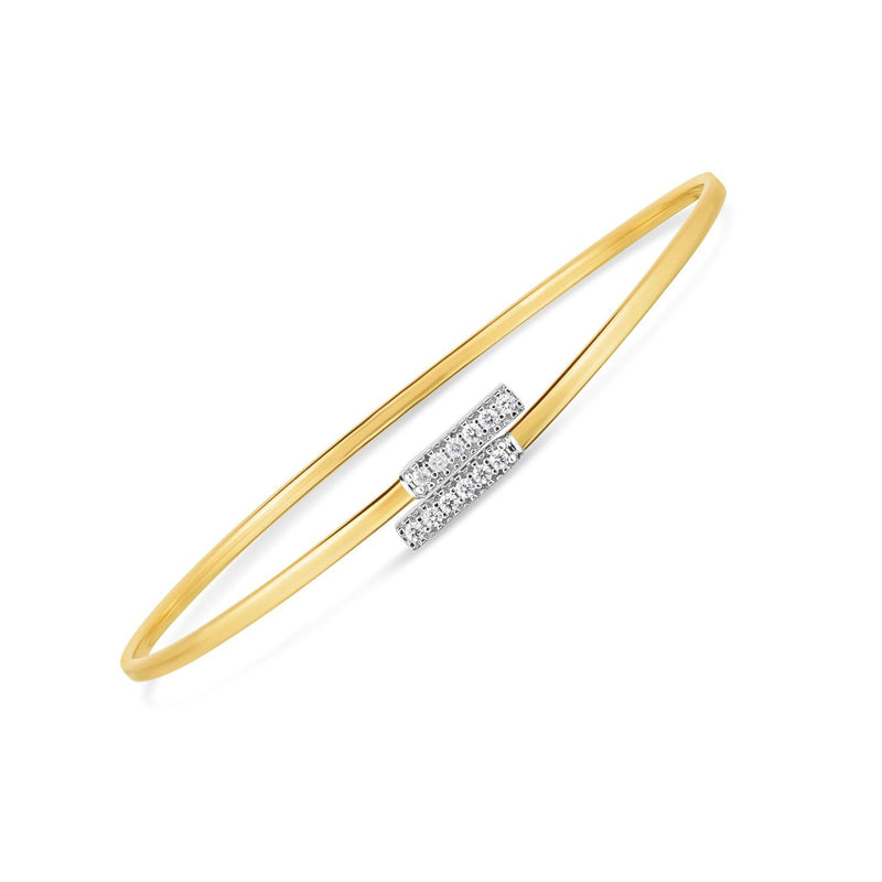 Bids.com 14k Two Tone Gold Diamond Bypass Bar Bangle (2.00 mm) Bracelets White Smoke Two-Tone Gold