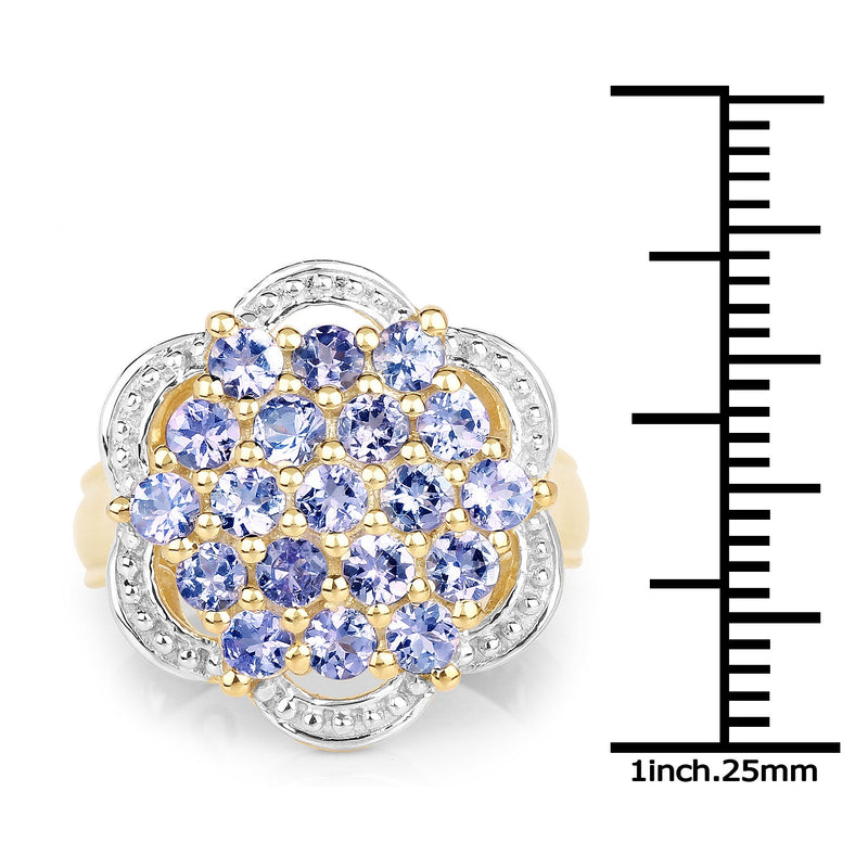 Bids.com 14K Yellow Gold Plated 1.52 Carat Genuine Tanzanite .925 Sterling Silver Ring Rings White Smoke size 6.00,size 7.00,size 8.00,size 9.00,size 5.00