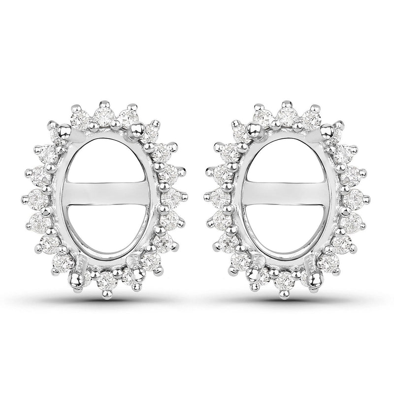 Bids.com 0.26 Carat Genuine White Diamond 14K White Gold Semi Mount Earrings - holds 8x6mm Oval Gemstones Earrings White Smoke