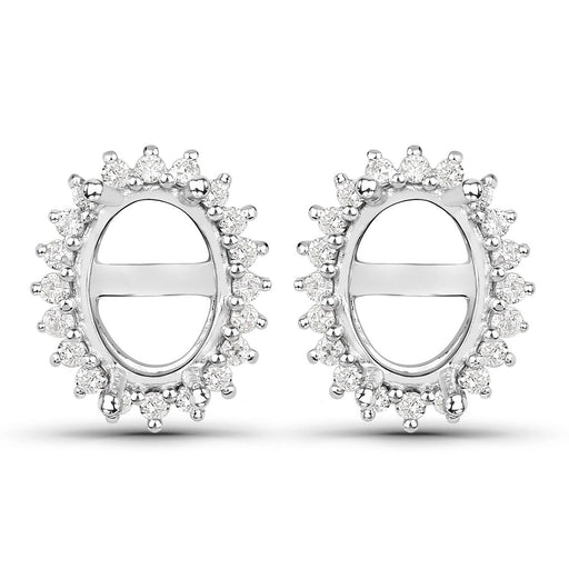 Bids.com 0.26 Carat Genuine White Diamond 14K White Gold Semi Mount Earrings - holds 8x6mm Oval Gemstones Earrings White Smoke