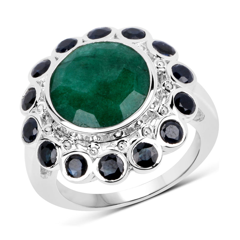 Bids.com 6.88 Carat Dyed Emerald & Blue Sapphire .925 Sterling Silver Ring Rings White Smoke size 6.00,size 7.00,size 8.00,size 9.00,size 10.00,Size 5.00