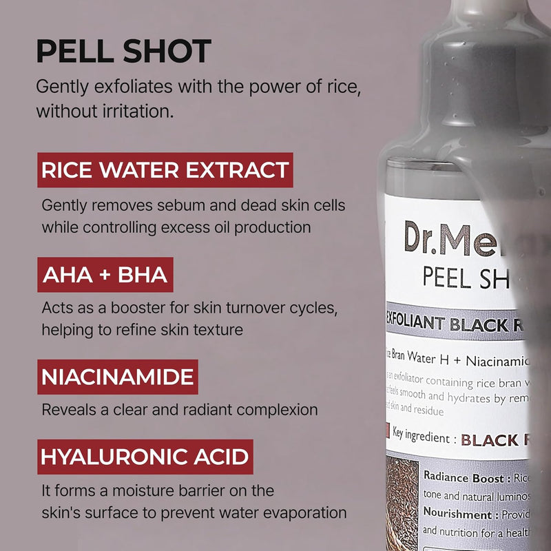 AsiaBeautyMall Dr. Melaxin Peel Shot Exfoliant Black Rice Ampoule Face Cleanser Rosy Brown