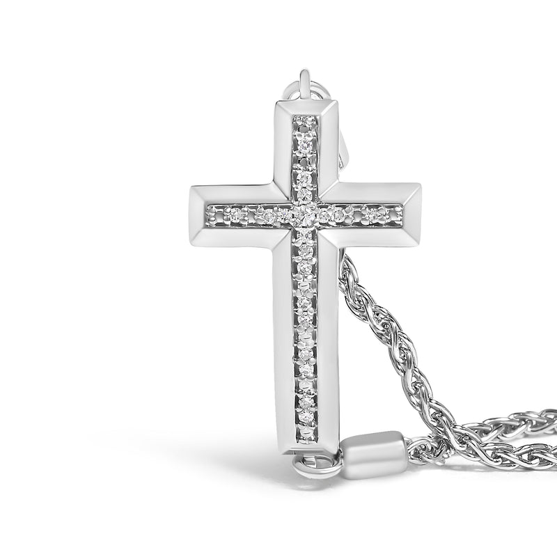 Bids.com .925 Sterling Silver Diamond Accent Cross Bolo Bracelet (I-J Color, I1-I2 Clarity) - 7" Bracelets White Smoke White.Sterling Silver / 7
