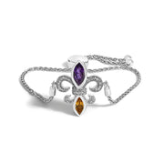 Bids.com .925 Sterling Silver Marquise Purple Amethyst, Orange Citrine, and Diamond Accent Lariat 4â€-10â€ Fleur De Lis Adjustable Bolo Bracelet (I-J Color, I1-I2 Clarity) Bracelets White Smoke White.Sterling Silver / 7