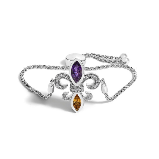Bids.com .925 Sterling Silver Marquise Purple Amethyst, Orange Citrine, and Diamond Accent Lariat 4â€-10â€ Fleur De Lis Adjustable Bolo Bracelet (I-J Color, I1-I2 Clarity) Bracelets White Smoke White.Sterling Silver / 7