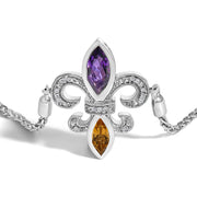 Bids.com .925 Sterling Silver Marquise Purple Amethyst, Orange Citrine, and Diamond Accent Lariat 4â€-10â€ Fleur De Lis Adjustable Bolo Bracelet (I-J Color, I1-I2 Clarity) Bracelets White Smoke White.Sterling Silver / 7