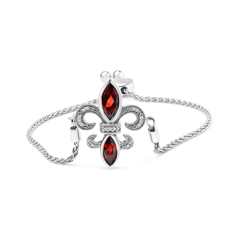 Bids.com .925 Sterling Silver Marquise Garnet  and Diamond Accent Lariat 4â€-10â€ Fleur De Lis Adjustable Bolo Bracelet (H-I Color, SI1-SI2 Clarity) Bracelets White Smoke White.Sterling Silver / 7