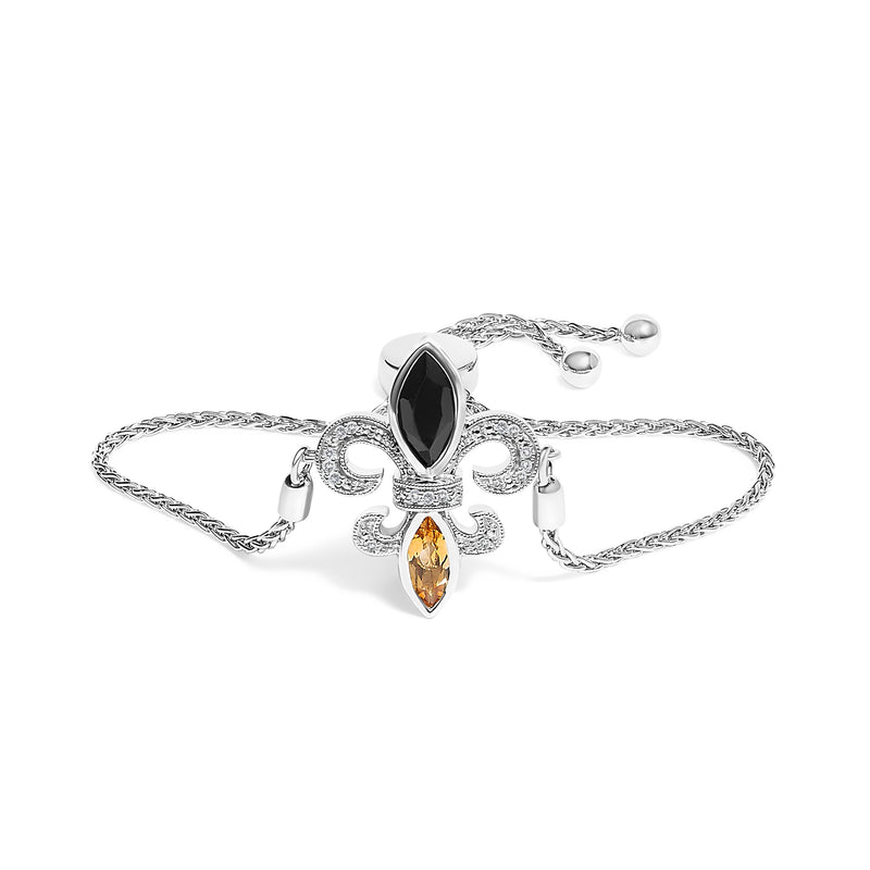 Bids.com .925 Sterling Silver Marquise Black Onyx, Orange Citrine, and Diamond Accent Lariat 4â€-10â€ Fleur De Lis Adjustable Bolo Bracelet (I-J Color, I1-I2 Clarity) - 7" Bracelets White Smoke White.Sterling Silver / 7