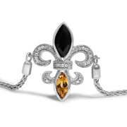 Bids.com .925 Sterling Silver Marquise Black Onyx, Orange Citrine, and Diamond Accent Lariat 4â€-10â€ Fleur De Lis Adjustable Bolo Bracelet (I-J Color, I1-I2 Clarity) - 7" Bracelets White Smoke White.Sterling Silver / 7