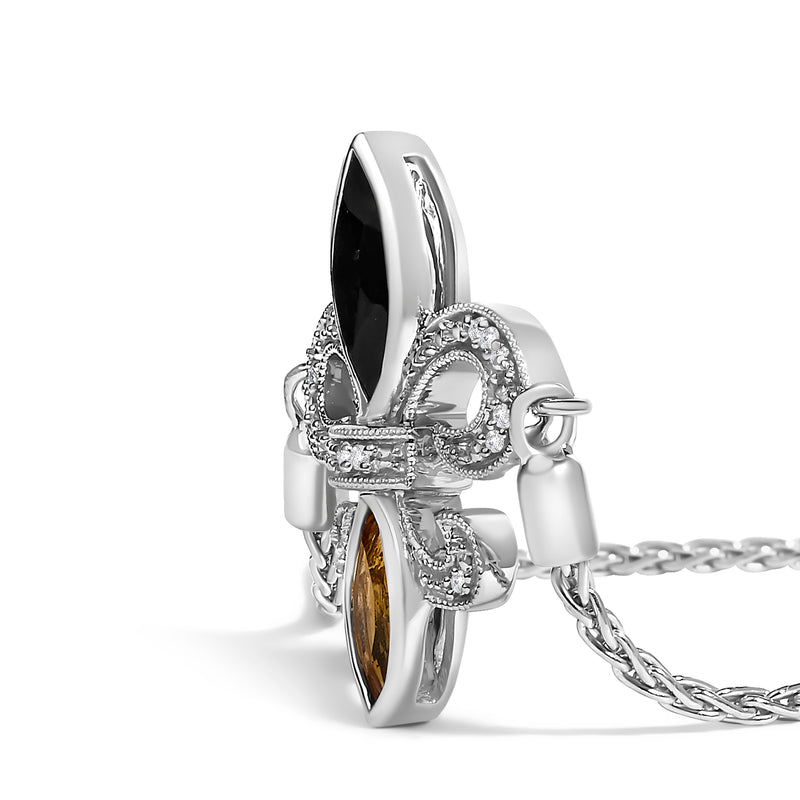 Bids.com .925 Sterling Silver Marquise Black Onyx, Orange Citrine, and Diamond Accent Lariat 4â€-10â€ Fleur De Lis Adjustable Bolo Bracelet (I-J Color, I1-I2 Clarity) - 7" Bracelets White Smoke White.Sterling Silver / 7