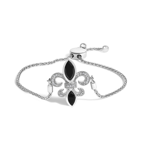 Bids.com .925 Sterling Silver Marquise Black Onyx and Diamond Accent Lariat 4â€-10â€ Fleur De Lis Adjustable Bolo Bracelet (I-J Color, I1-I2 Clarity) Bracelets White Smoke White.Sterling Silver / 7