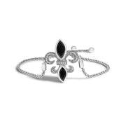 Bids.com .925 Sterling Silver Marquise Black Onyx and Diamond Accent Lariat 4â€-10â€ Fleur De Lis Adjustable Bolo Bracelet (I-J Color, I1-I2 Clarity) Bracelets White Smoke White.Sterling Silver / 7