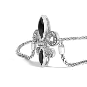 Bids.com .925 Sterling Silver Marquise Black Onyx and Diamond Accent Lariat 4â€-10â€ Fleur De Lis Adjustable Bolo Bracelet (I-J Color, I1-I2 Clarity) Bracelets White Smoke White.Sterling Silver / 7