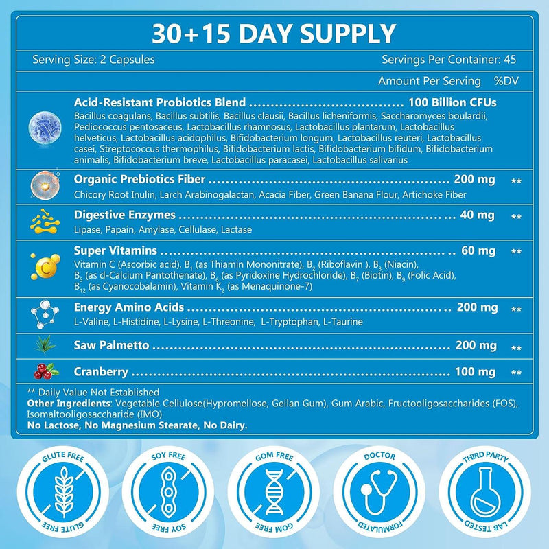 Nature Target 3-in-1 Digestive Health Probiotics, 100B CFUs, 90 Vegan Caps Probiotic Light Sea Green