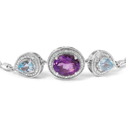 Bids.com .925 Sterling Silver Oval Amethyst and Pear Blue Topaz with Diamond Accent Lariat 4â€-10â€ Adjustable Bolo Bracelet (H-I Color, SI1-SI2 Clarity) Bracelets White Smoke White.Sterling Silver / 7