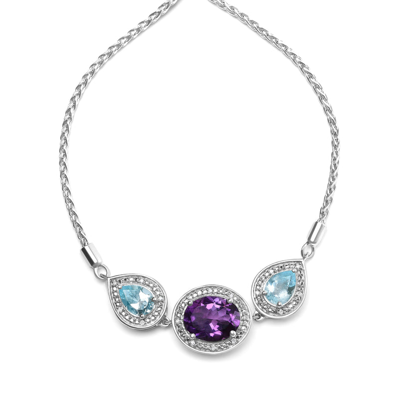 Bids.com .925 Sterling Silver Oval Amethyst and Pear Blue Topaz with Diamond Accent Lariat 4â€-10â€ Adjustable Bolo Bracelet (H-I Color, SI1-SI2 Clarity) Bracelets White Smoke White.Sterling Silver / 7