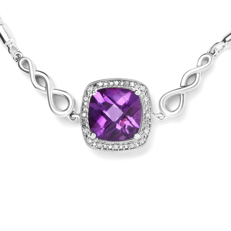 Bids.com .925 Sterling Silver 10mm Cushion Cut Amethyst Gemstone and Diamond Accent Lariat 4â€-10â€ Adjustable Bolo Bracelet (H-I Color, SI1-SI2 Clarity) Bracelets White Smoke White.Sterling Silver / 7