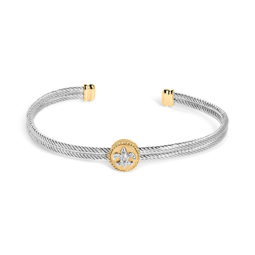 Bids.com 18K Yellow Gold Plated .925 Sterling Silver Diamond Accent  and Fleur Di Lis Medallion Bangle Bracelet (I-J Color, SI1-SI2 Clarity) - 7.25 Inches Bracelets White Smoke YellowWhite.Sterling Silver / 0.1