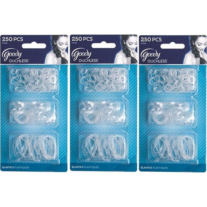 Goody Goody Ouchless Multi Size Clear Polyband Hair Elastics - 250 Pcs Elastic Light Steel Blue