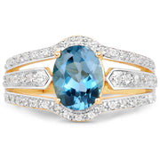 Bids.com 14K Yellow Gold Plated 2.30 Carat Genuine London Blue Topaz and White Topaz .925 Sterling Silver Ring Rings White Smoke size 7.00,size 6.00,size 8.00,size 9.00