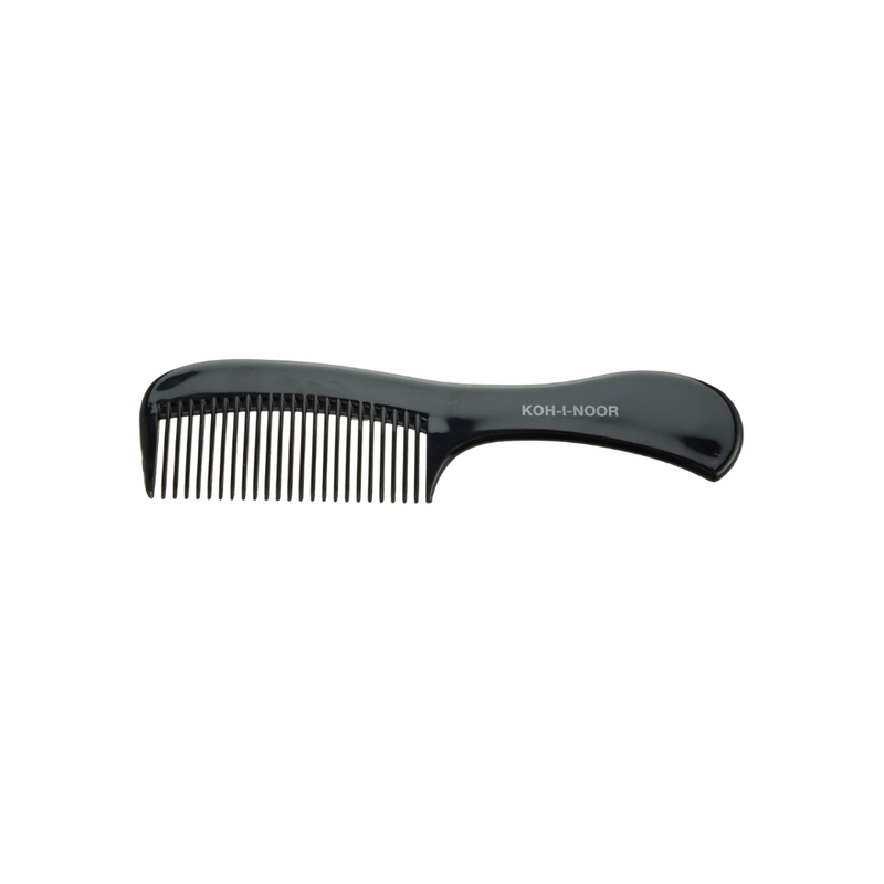 KOH-I-NOOR Beauty USA Professionale Wide Tooth Comb with Handle - Detangling for Curly & Frizzy Hair Comb White Smoke Black