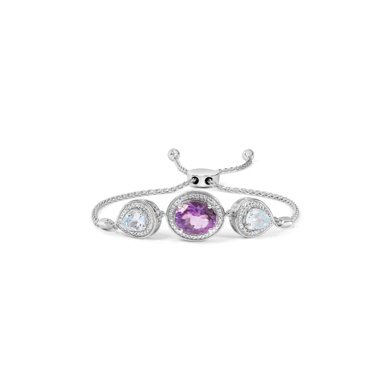 Bids.com .925 Sterling Silver Oval Amethyst and Pear Blue Topaz with Diamond Accent Lariat 4â€-10â€ Adjustable Bolo Bracelet (H-I Color, SI1-SI2 Clarity) Bracelets White Smoke White.Sterling Silver / 7