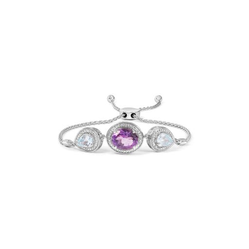 Bids.com .925 Sterling Silver Oval Amethyst and Pear Blue Topaz with Diamond Accent Lariat 4â€-10â€ Adjustable Bolo Bracelet (H-I Color, SI1-SI2 Clarity) Bracelets White Smoke White.Sterling Silver / 7