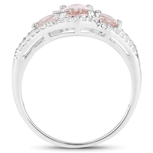 Bids.com 1.34 Carat Genuine Morganite and White Topaz .925 Sterling Silver Ring Rings White Smoke size 6.00,size 7.00,size 8.00,size 9.00,size 5.00