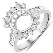 Bids.com 0.58 Carat Genuine White Diamond 14K White Gold Semi Mount Ring - holds 9.00mm Round Gemstone Rings White Smoke size 6.00,size 7.00,size 8.00