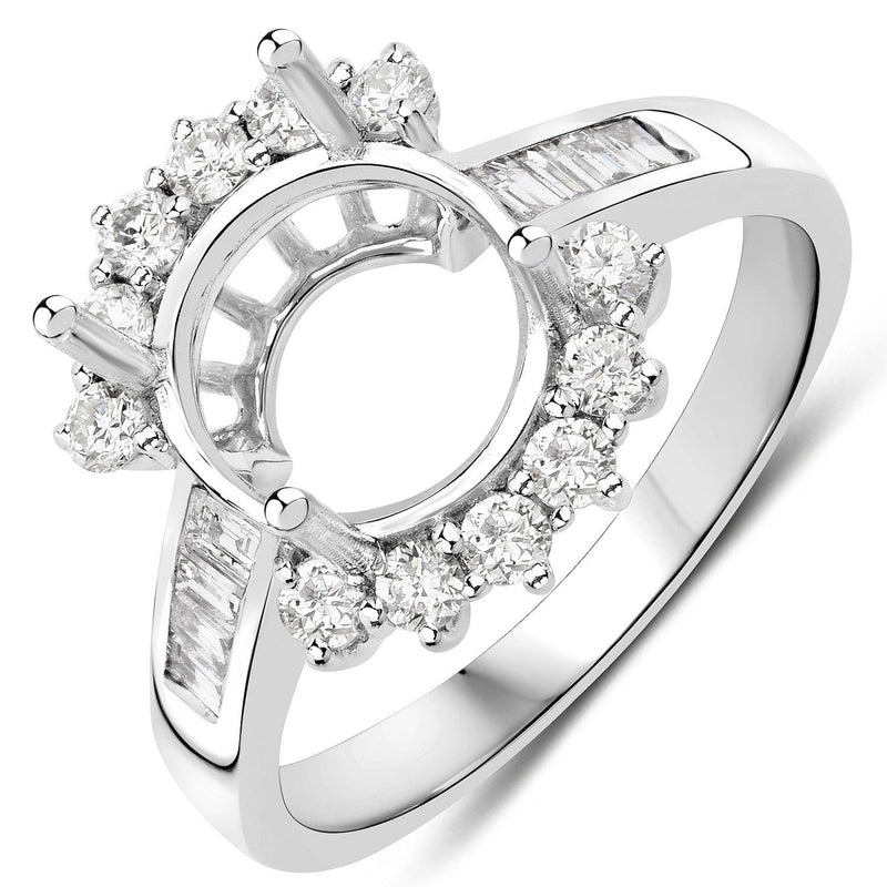 Bids.com 0.58 Carat Genuine White Diamond 14K White Gold Semi Mount Ring - holds 9.00mm Round Gemstone Rings White Smoke size 6.00,size 7.00,size 8.00