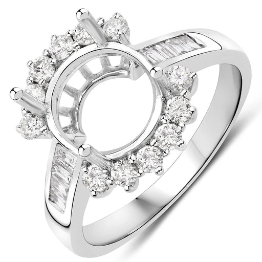 Bids.com 0.58 Carat Genuine White Diamond 14K White Gold Semi Mount Ring - holds 9.00mm Round Gemstone Rings White Smoke size 6.00,size 7.00,size 8.00