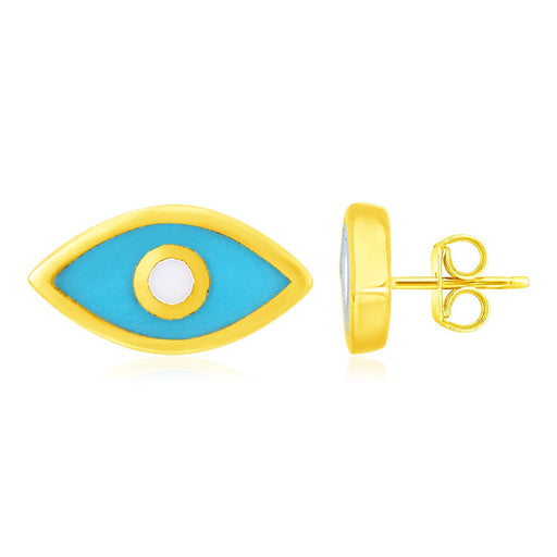Bids.com 14K Yellow Gold Blue Evil Eye Earrings with Enamel Earrings White Smoke Yellow Gold