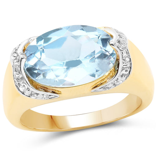 Bids.com 14K Yellow Gold Plated 6.56 Carat Genuine Blue Topaz and White Topaz .925 Sterling Silver Ring Rings White Smoke size 6.00,size 8.00,size 7.00