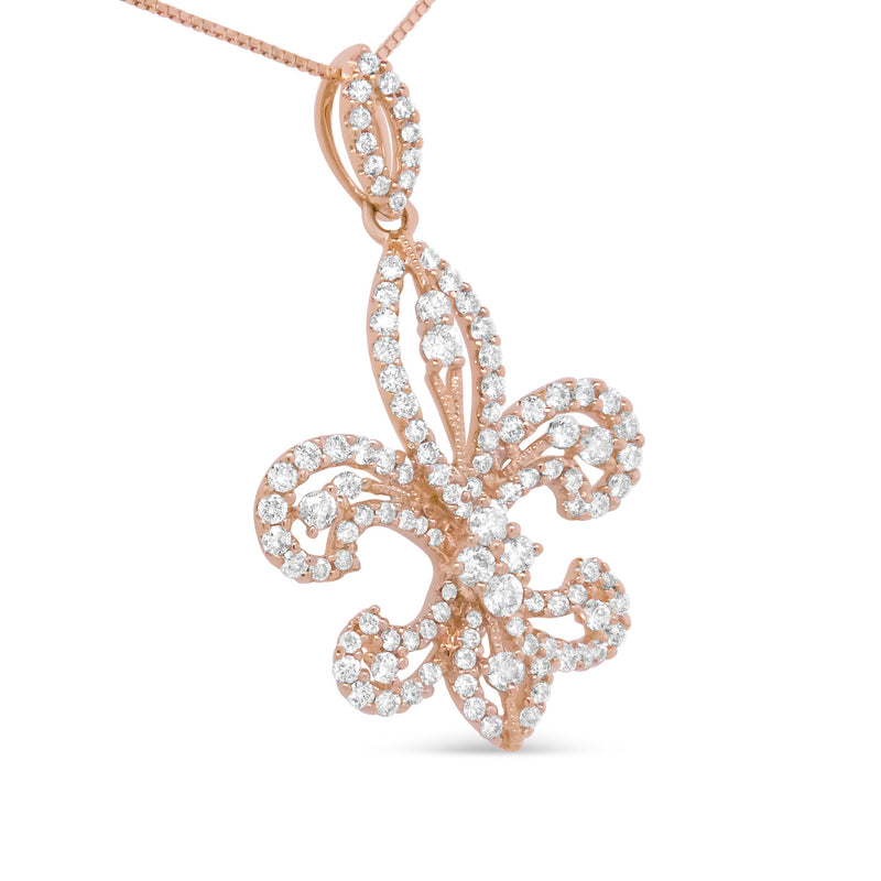 Bids.com 14K Yellow Gold 1.00 Cttw Round Diamond Fleur De Lis 18" Pendant Necklace (H-I Color, SI2-I1 Clarity) Necklaces White Smoke Yellow.Gold / 18
