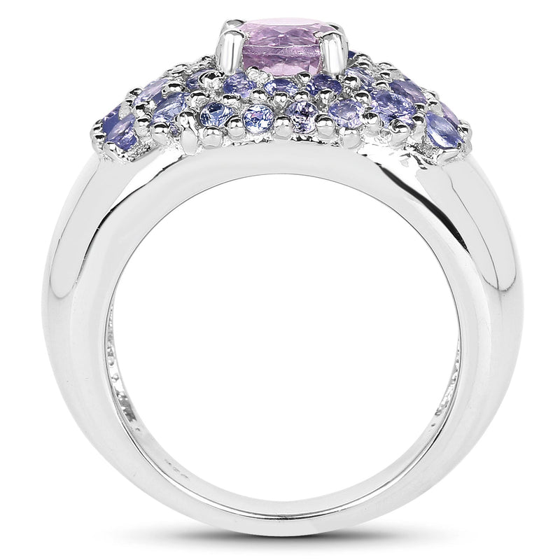 Bids.com 2.43 Carat Genuine Amethyst and Tanzanite .925 Sterling Silver Ring Rings White Smoke size 6.00,size 7.00,size 8.00,size 9.00