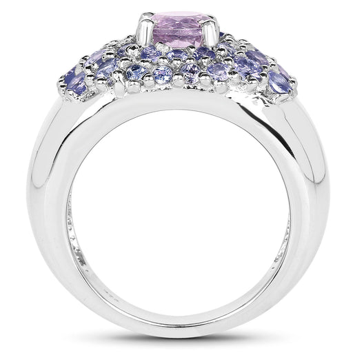 Bids.com 2.43 Carat Genuine Amethyst and Tanzanite .925 Sterling Silver Ring Rings White Smoke size 6.00,size 7.00,size 8.00,size 9.00