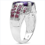 Bids.com 5.37 Carat Genuine Amethyst & Rhodolite .925 Sterling Silver Ring Rings White Smoke size 6.00,size 8.00,size 7.00,size 9.00