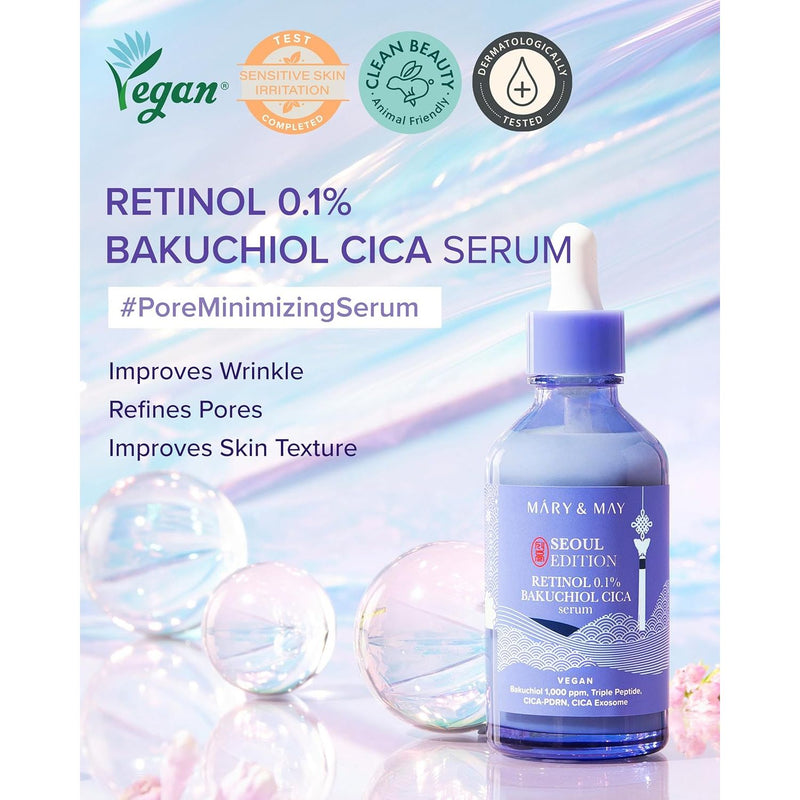 AsiaBeautyMall Mary & May Vegan Retinol 0.1% Bakuchiol Cica Serum Serum Lavender