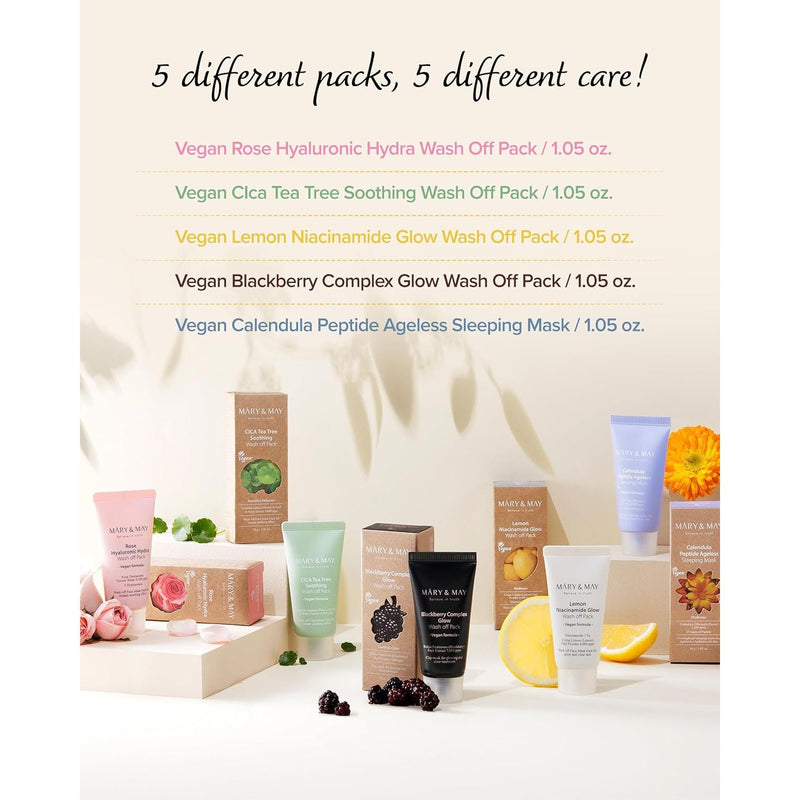 AsiaBeautyMall Mary & May Vegan Wash Off Mask Mini Gift Set Face Mask Misty Rose