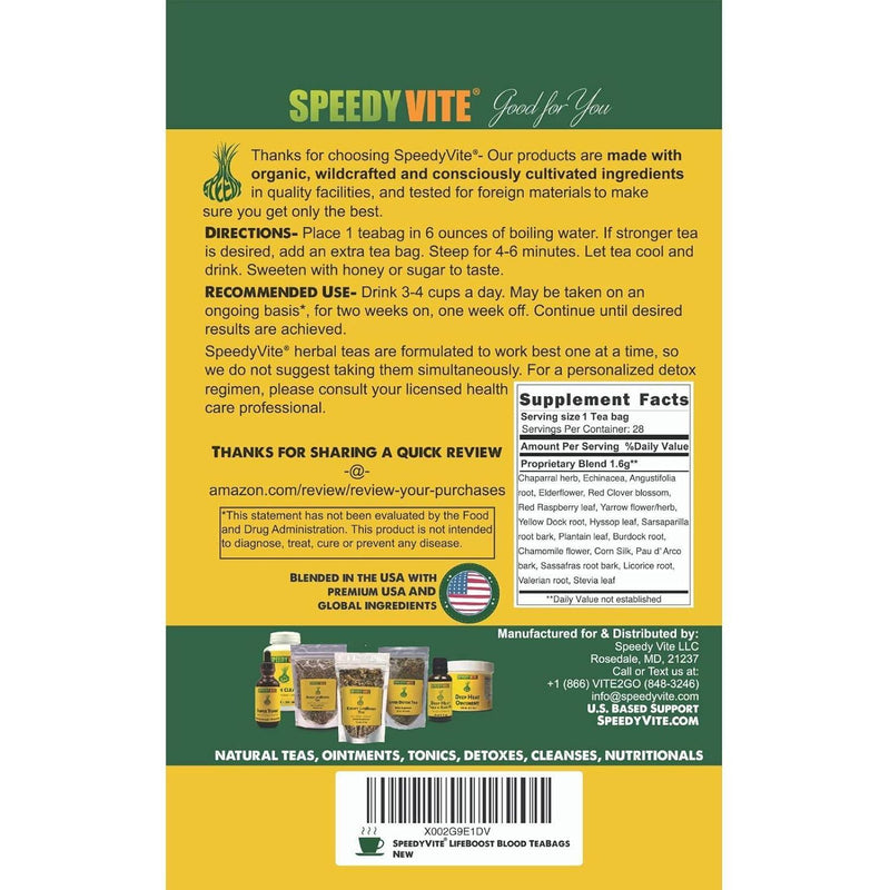 SpeedyVite® Blood LifeBoost® Tea | USDA Organic Herbal Cleansing Tea (4 oz / 8 oz / 28 Bags) | SpeedyVite® - FREE SHIPPING Tea Goldenrod 1x 4oz Loose Leaf,1x 28 Teabags,1x 8oz Loose Leaf [2x4oz],CASE OF 6x (4oz Loose Leaf),CASE OF 6x (28 Teabags),1x 8oz Loose Leaf [2x4oz] - 50% OFF (Past Best-By) - dried herbs don't spoil, best-by = peak potency not safety