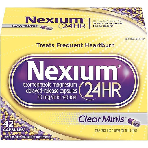 nexium Nexium 24HR ClearMinis 20mg Delayed Release Heartburn Relief Capsules, Esomeprazole Magnesium Acid Reducer, 42 Count Health Care Light Goldenrod