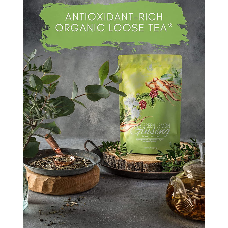 Gardenika Shop Ginseng Green Tea, Medium-Caffeine - Energy Boost - Organic & Kosher Loose Leaf Tea Dim Gray