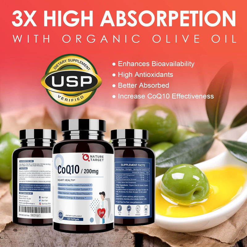 Nature Target CoQ10 + PQQ + Olive Oil, 200mg, 120 Softgels CoQ10 Tomato