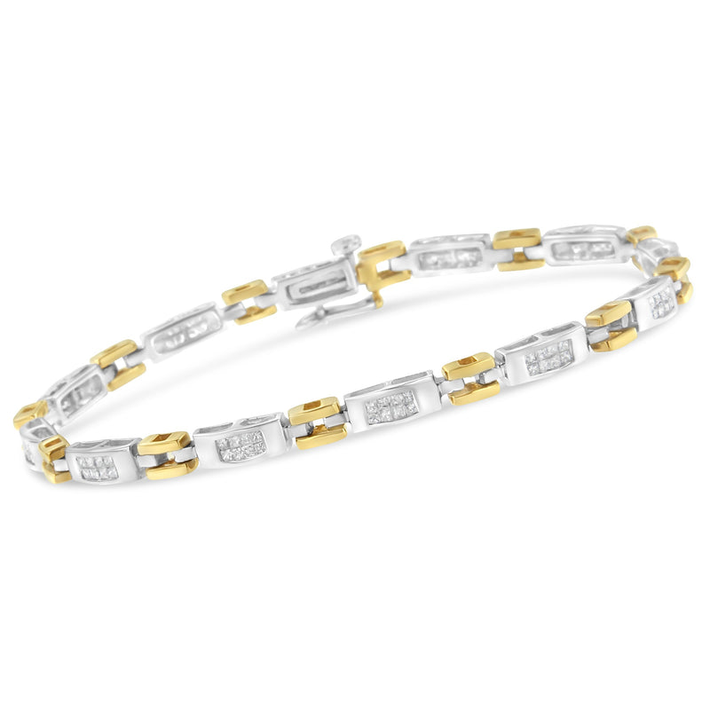 Bids.com 10K Two-Tone Gold Princess Cut Diamond Geo Link Bracelet (1.00 cttw, H-I Color, SI1-SI2 Clarity) Bracelets White Smoke YellowWhite.Gold / 7