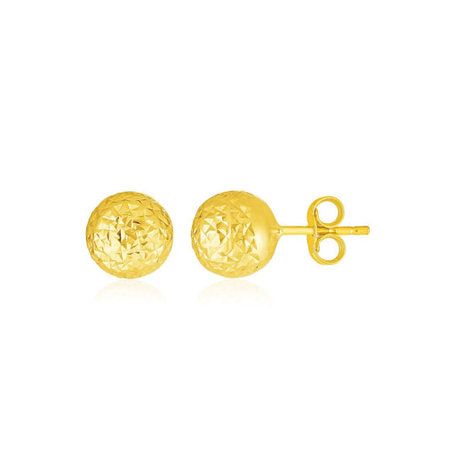 Bids.com 14k Yellow Gold Ball Earrings with Crystal Cut Texture Earrings White Smoke Yellow Gold